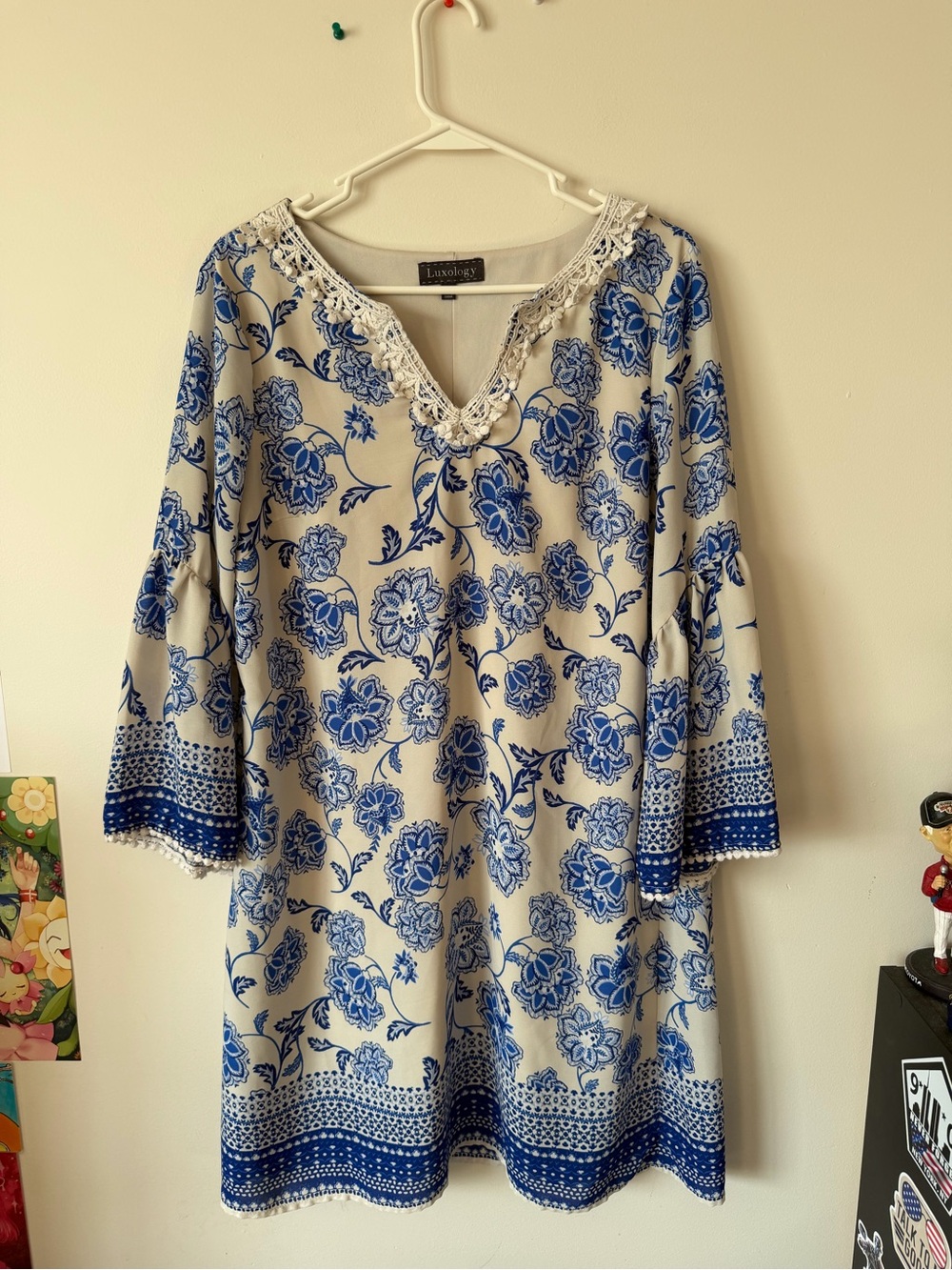 Luxology Cream Tunic with Blue Floral Print